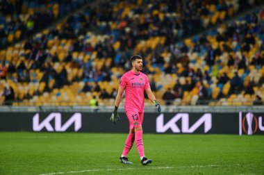 KYIV, UKRAINE - 11 Mart 2021: 13 UEFA Avrupa Ligi Dinamo Kyiv-Villarreal maçında kaleci Geronimo Rulli