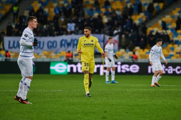 KYIV, UKRAINE - MARCH 11, 2021:25 midfielder Etienne Capoue during the match of UEFA Europa League Dynamo Kyiv vs Villarreal at NSC Olympic in Kyiv