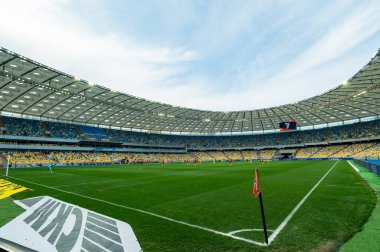 KYIV, UKRAINE - 1 Mayıs 2021: Ulusal Olimpiyat. UPL FC Shakhtar 'ın SC Dnipro-1' e karşı oynadığı futbol maçı