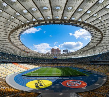 KYIV, UKRAINE - 1 Mayıs 2021: Ulusal Olimpiyat. Ukrayna Premiere Ligi futbol maçı, FC Shakhtar Donetsk Ingulec 'e karşı