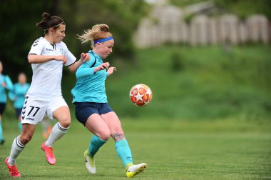 KHARKIV, UKRAINE - MAY 19, 2021: Olha Ovdiychuk. The football match of Ukrainian Cup Zhitlobud-1 - Mariupol without fans.