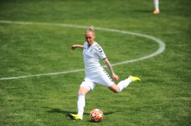 KHARKIV, UKRAINE - MAY 19, 2021: Shmatko Lubov. The football match of Ukrainian Cup Zhitlobud-1 - Mariupol without fans.