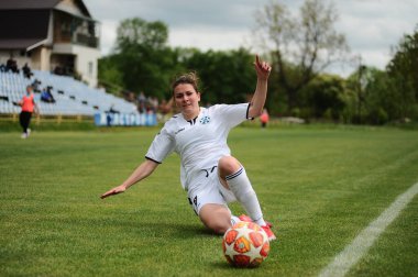 KHARKIV, UKRAINE - MAY 19, 2021: Anna Petryk. The football match of Ukrainian Cup Zhitlobud-1 - Mariupol without fans.