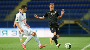Kharkiv, Ukrayna - 29 Mayıs 2021: Ukraynalı PFL Metalisti 1925 Chornomorec 'e karşı