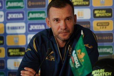 Kharkiv, Ukrayna - 6 Haziran 2021: Ukrayna milli takımının genel müdürü Andriy Shevchenko
