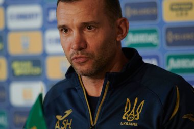 Kharkiv, Ukrayna - 6 Haziran 2021: Ukrayna milli takımının genel müdürü Andriy Shevchenko