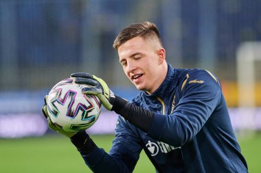 KYIV, UKRAINE - 28 Mart 2021: Anadolu Trubin (23). Ukrayna Kıbrıs 'a karşı futbol maçı 