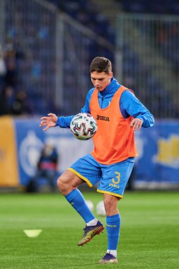 KYIV, UKRAINE - 28 Mart 2021: Heorhii Sudakov (3). Ukrayna Kıbrıs 'a karşı futbol maçı 