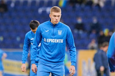 KYIV, UKRAINE - 28 Mart 2021: Artem Dovbyk (26). Ukrayna Kıbrıs 'a karşı futbol maçı 