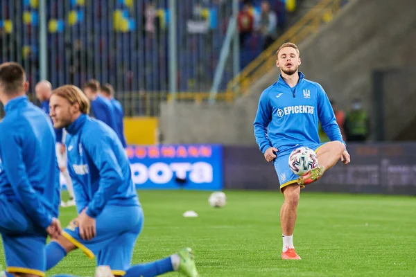 KYIV, UKRAINE - 28 Mart 2021 Bohdan Lednev. Ukrayna Kıbrıs 'a karşı futbol maçı 