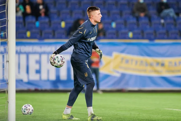 KYIV, UKRAINE - 28 Mart 2021: Anadolu Trubin (23), Kıbrıs 'a karşı Ukrayna futbol karşılaşması 