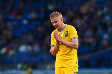 KYIV, UKRAINE - Haziran 07, 2021: Oleksandr Zinchenko (17), Ukrayna-Kıbrıs futbol karşılaşması 