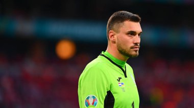 AMSTERDAM, NETHERLANDS - 13 Haziran 2021: Georgiy Bushchan (1) EURO 2020. Ukrayna, Hollanda 'ya karşı.