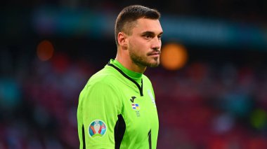 AMSTERDAM, NETHERLANDS - 13 Haziran 2021: Georgiy Bushchan (1) EURO 2020. Ukrayna, Hollanda 'ya karşı.