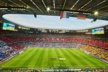 MUNICH, Almanya - 15 HAZİRAN 2021 Allianz Arena. EURO 2020. Fransa Almanya 'ya karşı futbol maçı