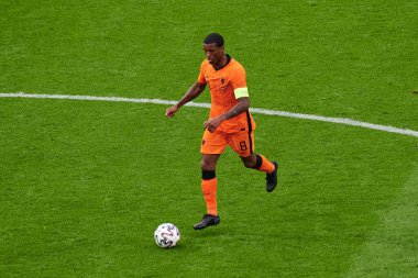 AMSTERDAM, NETHERLANDS - 17 Haziran 2021: Georginio Wijnaldum (8) EURO 2020. Avusturya-Hollanda futbol karşılaşması