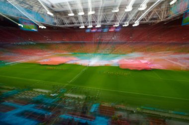 AMSTERDAM, NETHERLANDS - 17 Haziran 2021: Johan Cruijff ArenA (Amsterdam Arena) açık EURO 2020 seremonisinin sinema fotoğrafı. Avusturya-Hollanda futbol karşılaşması