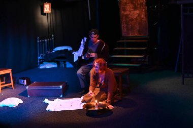 KHARKIV, UKRAINE - 27 Haziran 2021: Theatre Post Scriptum. Gelver 'ın Gecesi 