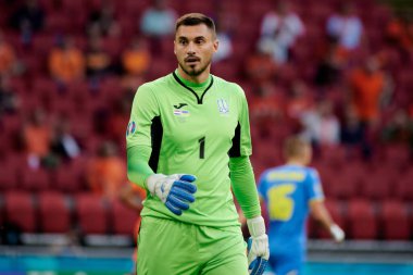 AMSTERDAM, NETHERLANDS - 13 Haziran 2021: Georgiy Bushchan (1), EURO 2020. Ukrayna, Hollanda 'ya karşı.