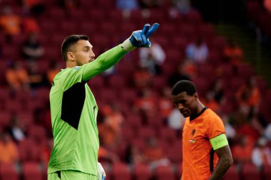 AMSTERDAM, NETHERLANDS - 13 Haziran 2021: Georgiy Bushchan (1), EURO 2020. Ukrayna, Hollanda 'ya karşı.