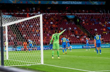 AMSTERDAM, NETHERLANDS - 13 Haziran 2021: Georgiy Bushchan (1), EURO 2020. Ukrayna, Hollanda 'ya karşı.