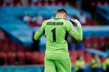 AMSTERDAM, NETHERLANDS - 13 Haziran 2021: Georgiy Bushchan (1), EURO 2020. Ukrayna, Hollanda 'ya karşı.