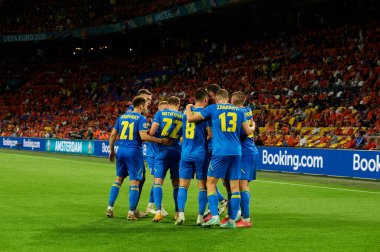 AMSTERDAM, NETHERLANDS - 13 Haziran 2021: Ukrayna Milli Takımı oyuncuları. EURO 2020. Ukrayna, Hollanda 'ya karşı.