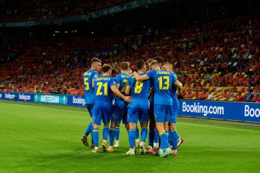 AMSTERDAM, NETHERLANDS - 13 Haziran 2021: Ukrayna Milli Takımı oyuncuları. EURO 2020. Ukrayna, Hollanda 'ya karşı.