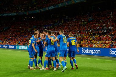 AMSTERDAM, NETHERLANDS - 13 Haziran 2021: Ukrayna Milli Takımı oyuncuları. EURO 2020. Ukrayna, Hollanda 'ya karşı.