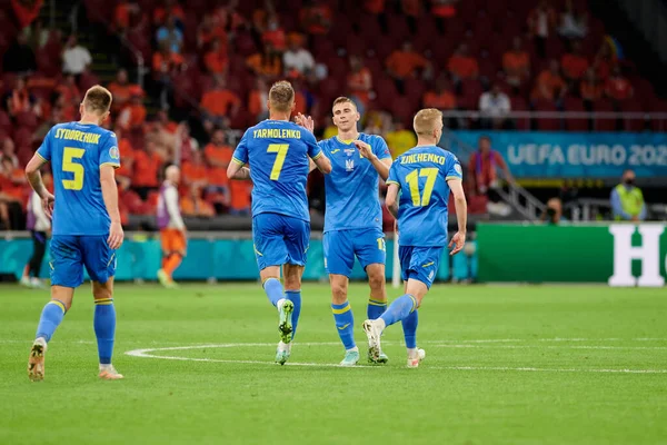 Amsterdam Netherlands June 2021 Players Ukraine National Team Euro 2020 — Stock Photo, Image