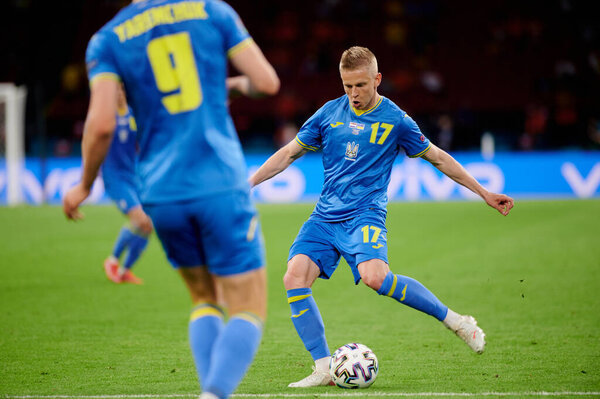 AMSTERDAM, NETHERLANDS - JUNE 13, 2021: Oleksandr Zinchenko (17) EURO 2020. The football match Ukraine vs Netherlands