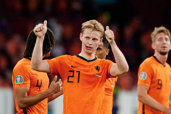 Amsterdam Nederländerna Juni 2021 Frenkie Jong Euro 2020 Fotbollsmatchen Ukraina — Stockfoto