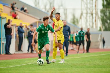 KHARKIV, UKRAINE - 6 Temmuz 2021: Sezon öncesi futbol maçı FC Metalisti - FC Kvadro