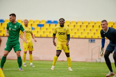 KHARKIV, UKRAINE - 6 Temmuz 2021 Brayan Riascos. Merkez-İleri. Sezon öncesi futbol maçı FC Metalisti - FC Kvadro