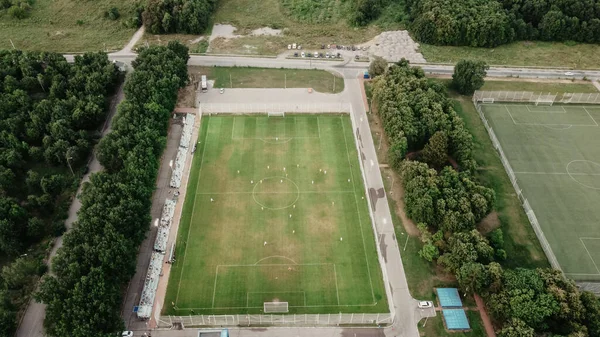 Una Vista Real Del Campo Fútbol Bosque Concepto Fútbol — Foto de Stock