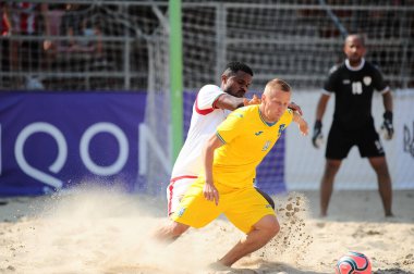 KYIV, UKRAINE - 24 Temmuz 2021: Bağımsızlık Kupası 'nın sahil futbol maçı Ukrayna - Umman