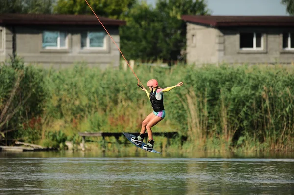 Kharkiv Ukraine Julho 2021 Campeonato Ucrânia Wakeboarder Mostrando Truques Habilidades — Fotografia de Stock