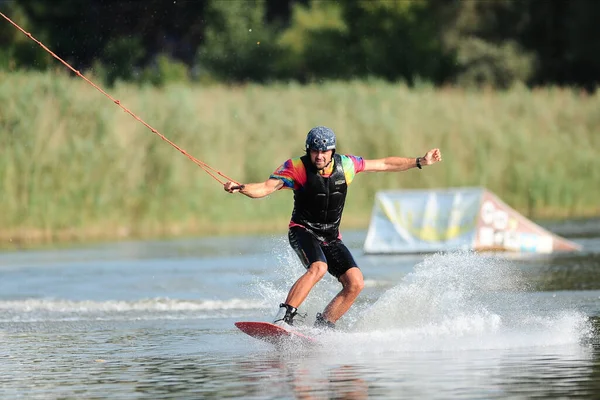 Kharkiv Ukraine Juli 2021 Championship Ukraine Wakeboardåkare Visar Upp Trick — Stockfoto