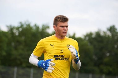 Kharkiv, Ukrayna - 5 Ağustos 2021: Maksym Kovalenko. UPL Şampiyonası Metalisti 1925 Chornomorec maçından önce açık antrenman