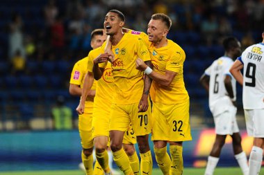 Kharkiv, Ukraine - August 6, 2021: Metallist celebrated goal. The football match of UPL championship Metallist 1925 vs Chornomorec