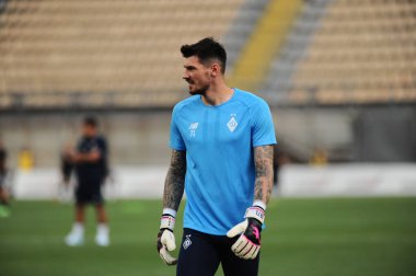 Zaporizhzhia, Ukrayna - 7 Ağustos 2021: Denys Boyko. UPL şampiyonası FC Zorya Luhansk FC Dinamo Kyiv 'e karşı.