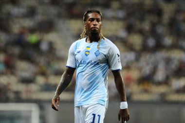 Zaporizhzhia, Ukrayna - 7 Ağustos 2021: Gerson Rodrigues. UPL şampiyonası FC Zorya Luhansk FC Dinamo Kyiv 'e karşı.