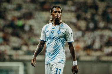 Zaporizhzhia, Ukrayna - 7 Ağustos 2021: Gerson Rodrigues. UPL şampiyonası FC Zorya Luhansk FC Dinamo Kyiv 'e karşı.