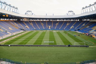 Kharkiv, Ukrayna - 6 Ağustos 2021: Metalci 1925 Chornomorec maçından önceki Metalist stadyum