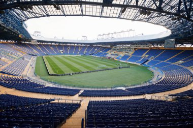 Kharkiv, Ukrayna - 6 Ağustos 2021: Metalci 1925 Chornomorec maçından önceki Metalist stadyum