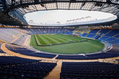 Kharkiv, Ukrayna - 6 Ağustos 2021: Metalci 1925 Chornomorec maçından önceki Metalist stadyum