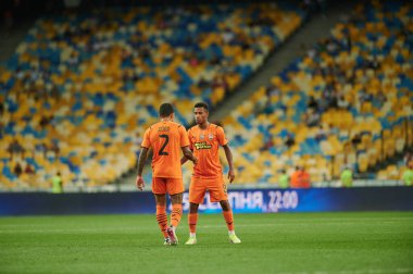 KYIV, UKRAINE - 13 Ağustos 2021 Dodo ve Marcos Antonio. Shakhtar Donetsk - Metallist-1925 Kharkiv maçı