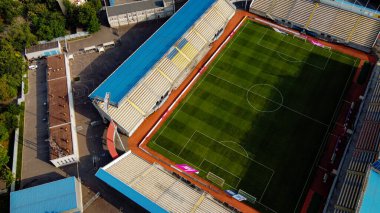 ZAPORIZHZHIA, UKRAINE - 08 AĞUSTOS 2021: Slavutich Arena. DneproGES yakınlarında futbol stadyumu