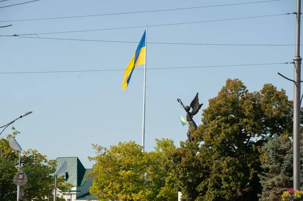Kharkiv Ukraine Août 2021 Jour Drapeau Drapeau National Jaune Bleu — Photo