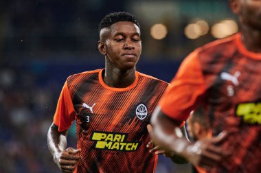 KHARKIV, UKRAINE - 24 Ağustos 2021: Koruyucu Vitao (3). UEFA Şampiyonlar Ligi, Shakhtar ve Monako maçı.